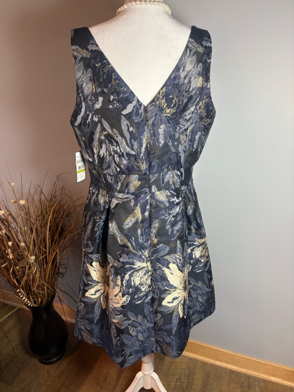 NWT Jessica Howard Navy Gold Floral Dress Size 14 Fit & Flare - Picture 3 of 13